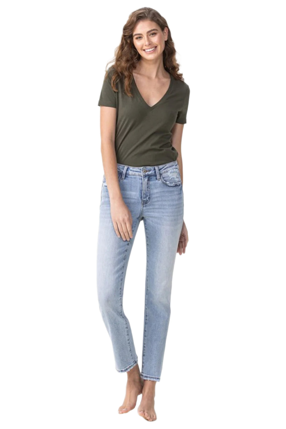 Size 13 (32) Midrise Cropped Light Blue Straight Stretch Jeans
