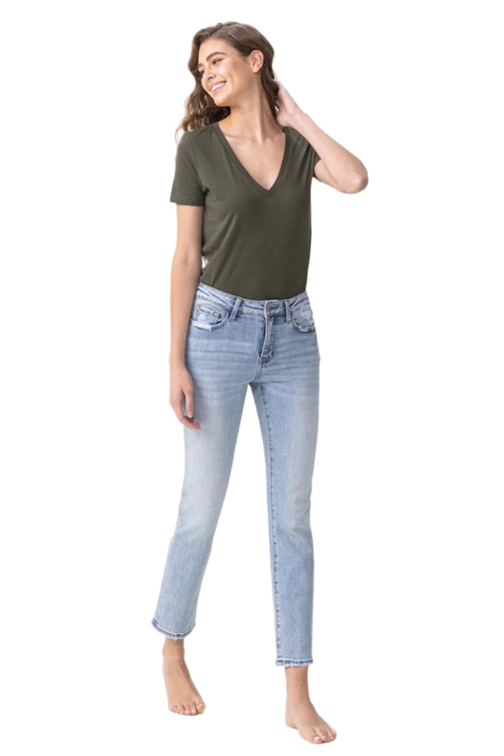 Size 13 (32) Midrise Cropped Light Blue Straight Stretch Jeans