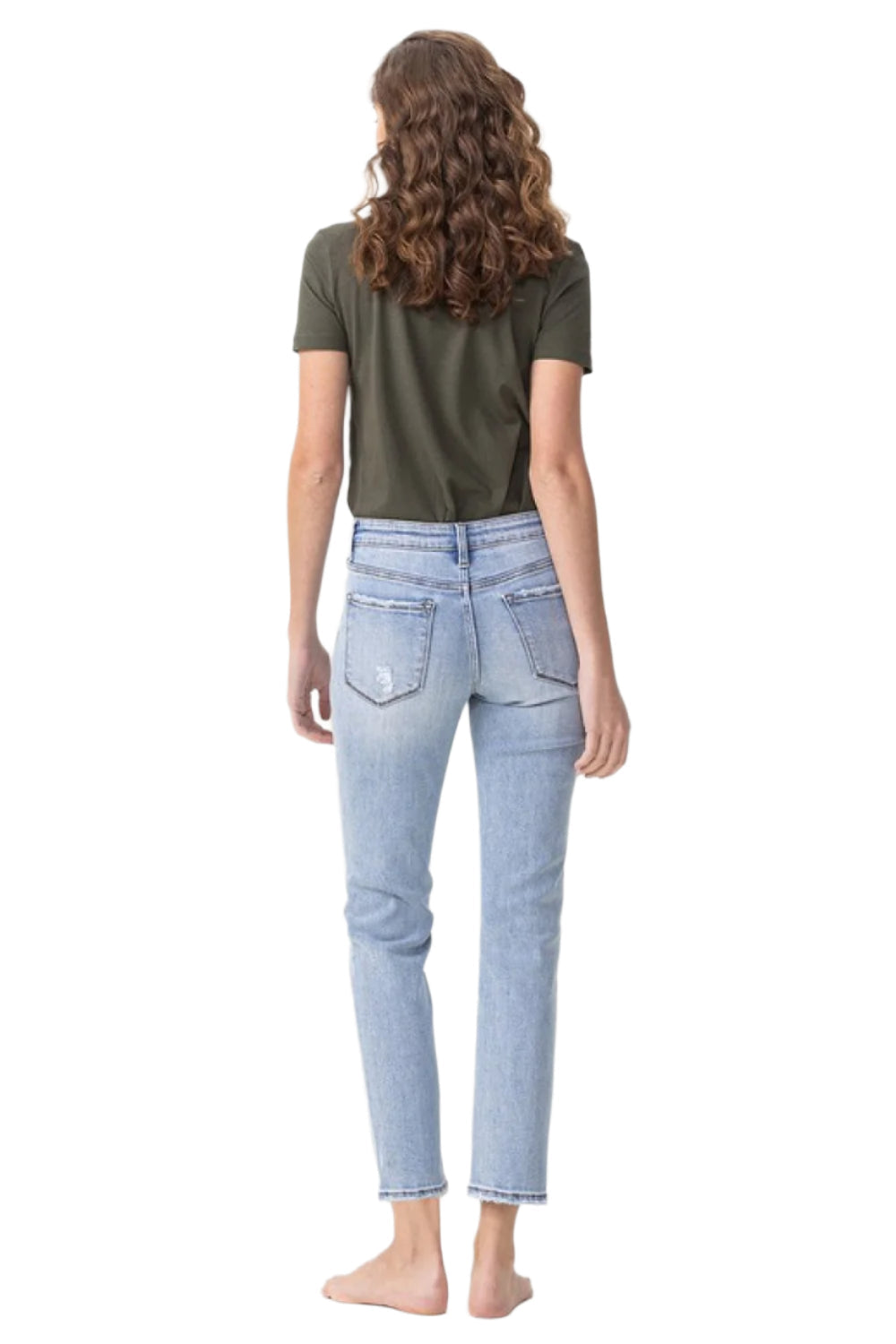 Size 13 (32) Midrise Cropped Light Blue Straight Stretch Jeans