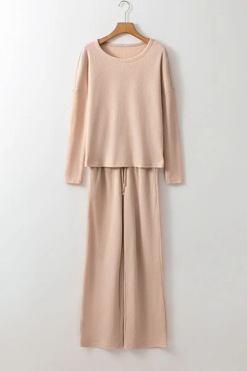Love Salve Parchment Lounge Set Women's Home Wear Knit Top & Pants - Comfy!