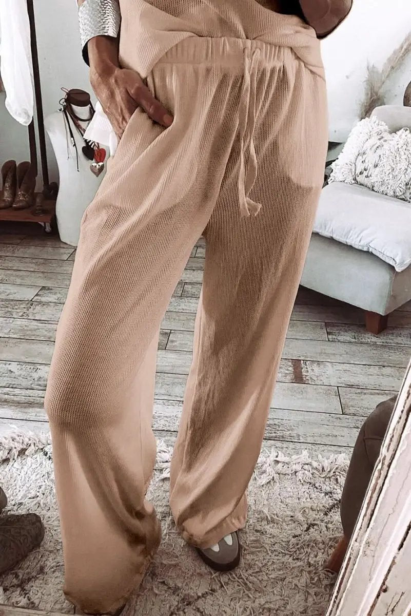 Love Salve Parchment Lounge Set Women's Home Wear Knit Top & Pants - Comfy!