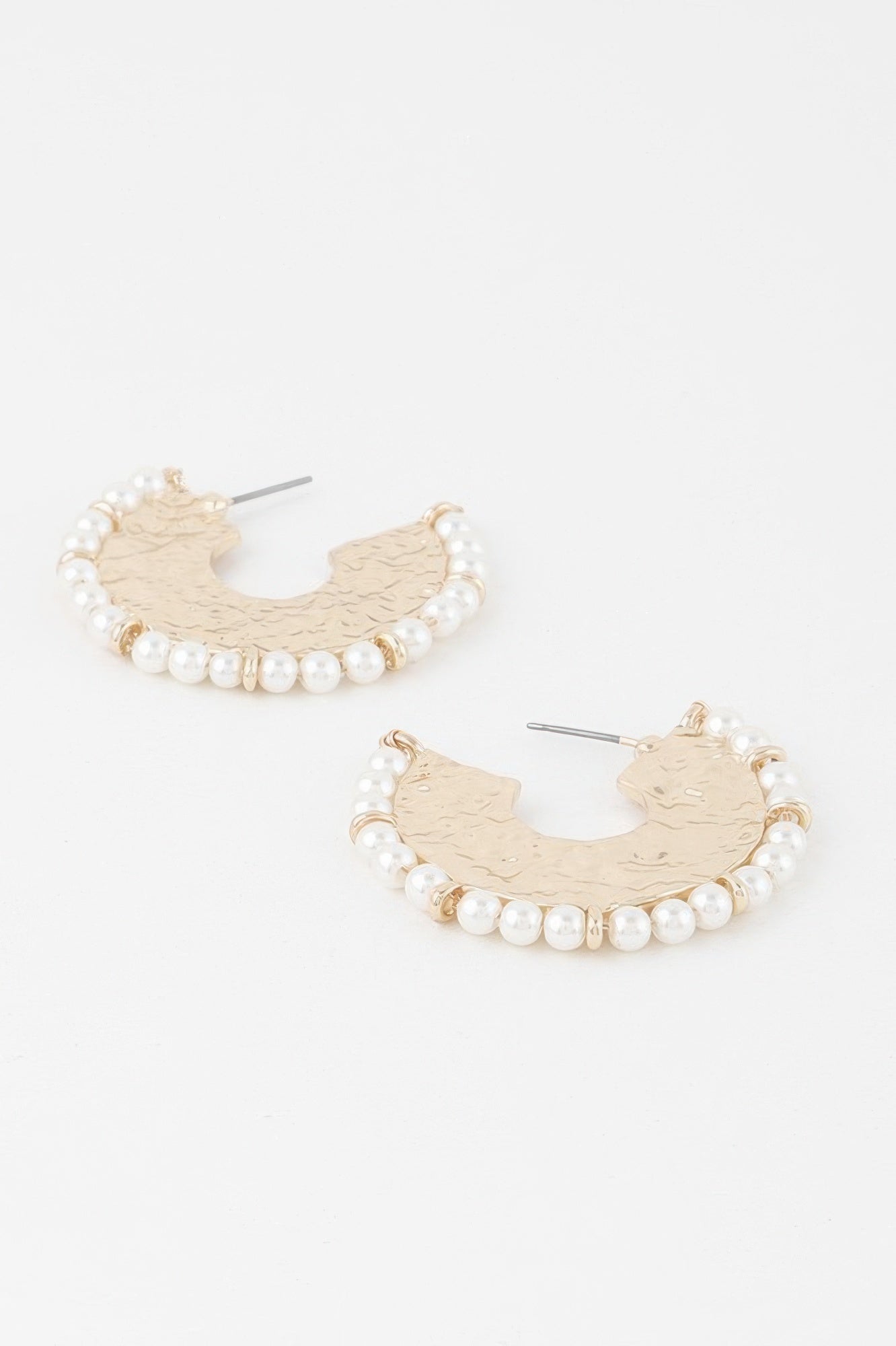 Pearl Hammered Hoop Earrings
