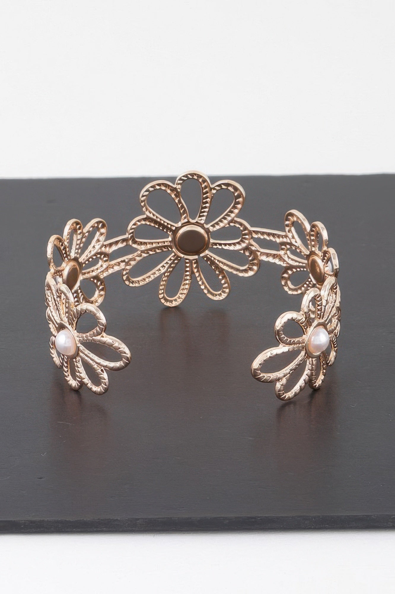 Pearled Flower Cuff Bracelet