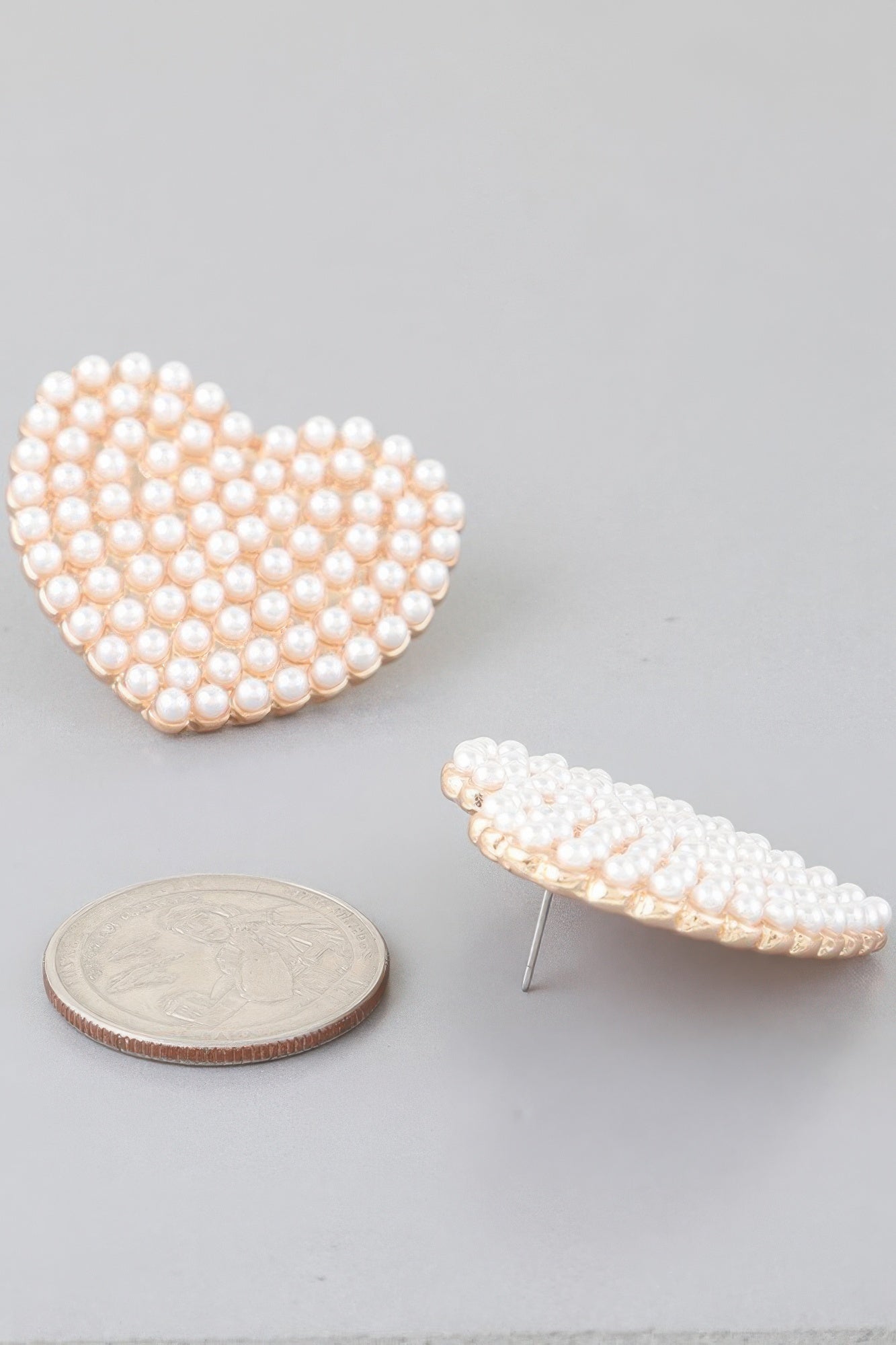 Pearled Heart Stud Earrings