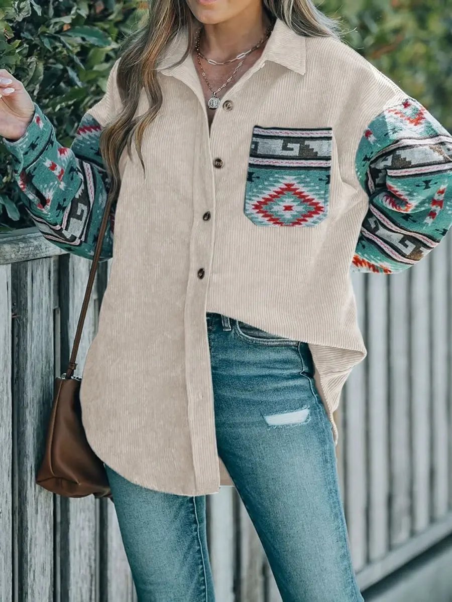 Geometric Shacket with Pockets | Trendsi Soft Casual