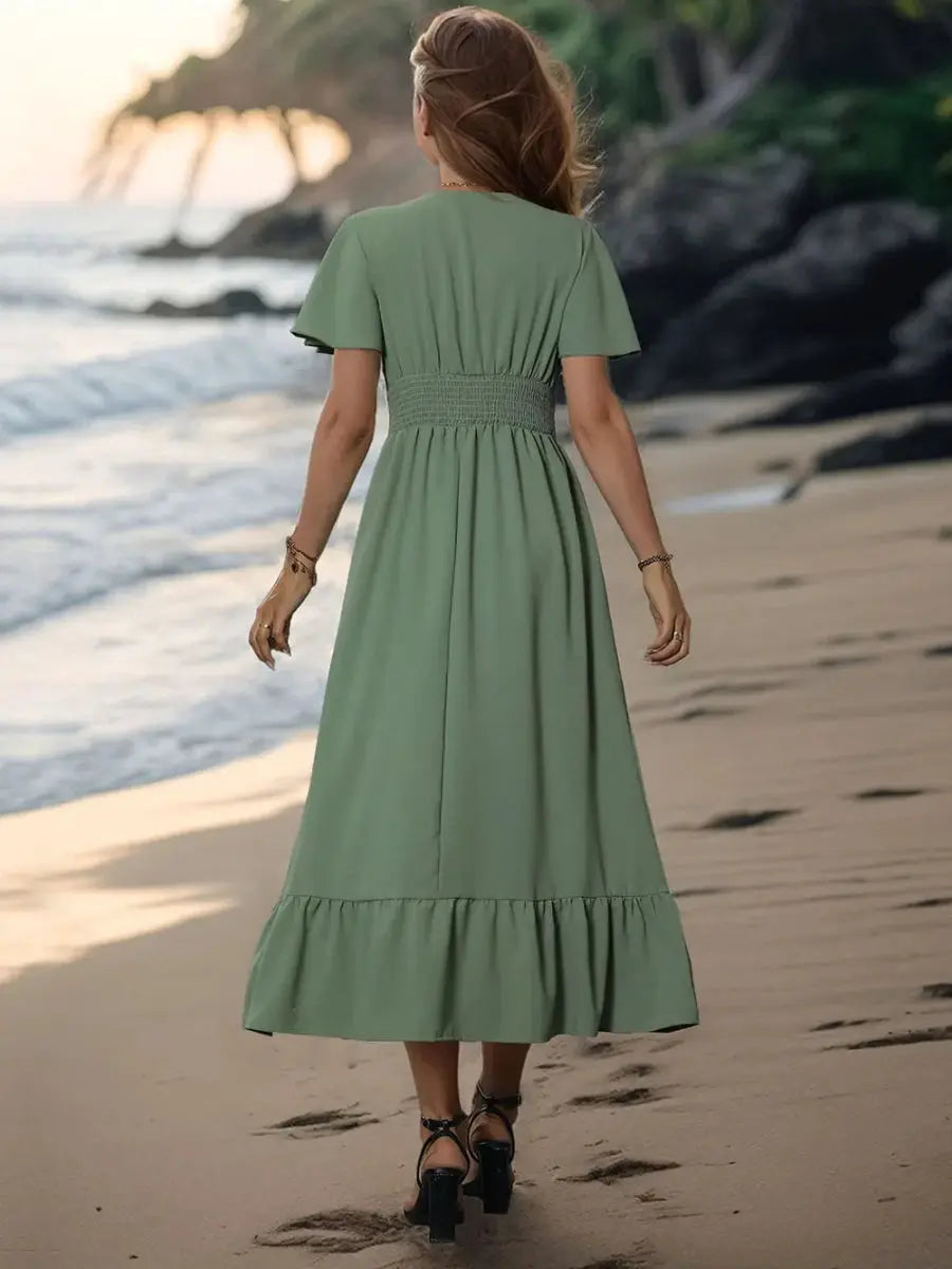 Women's Midi Dress Midi Dress - Flutter Sleeve - Elegant Timeless Style