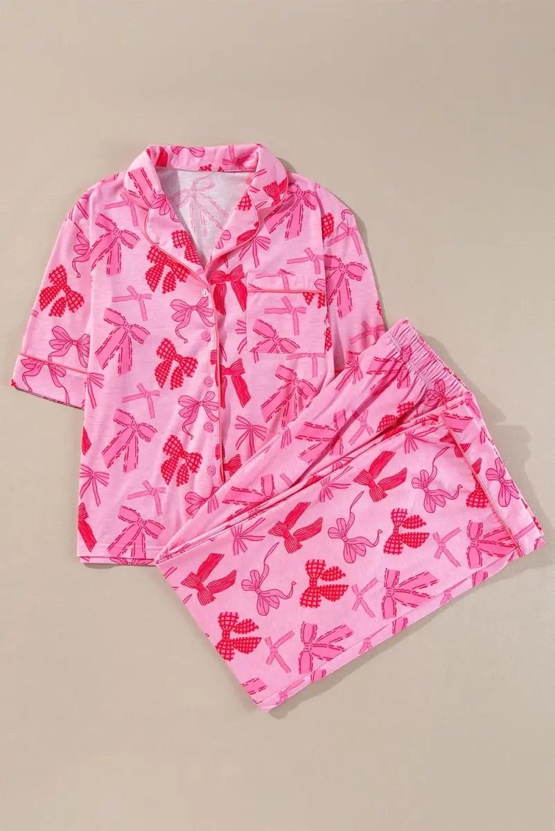 Pants Love Salve Pink Bow Pajama Set Women's Loungewear Cute, Soft Sleepwear