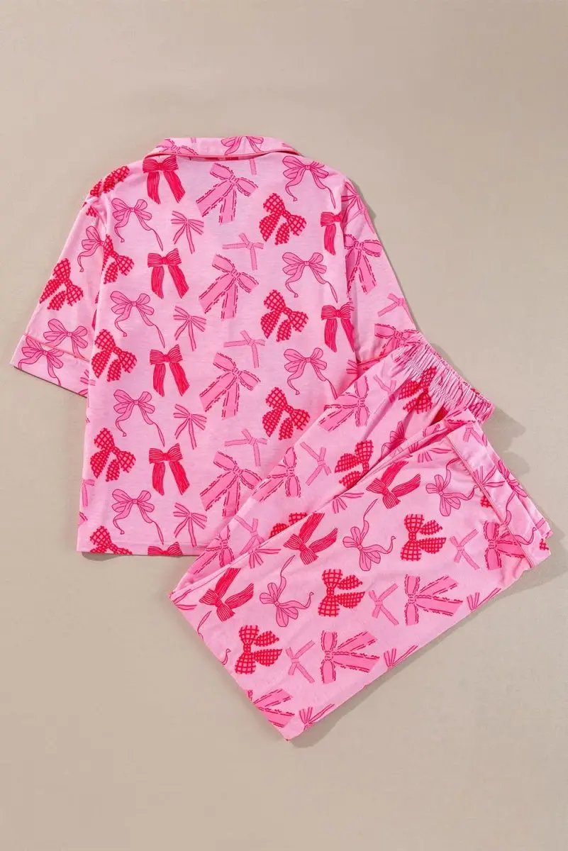 Pants Love Salve Pink Bow Pajama Set Women's Loungewear Cute, Soft Sleepwear