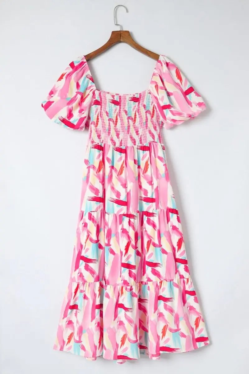 Women's Dress Dress - Pink Smocked Ruffle Tiered A-Line - Southern Belle Summer
