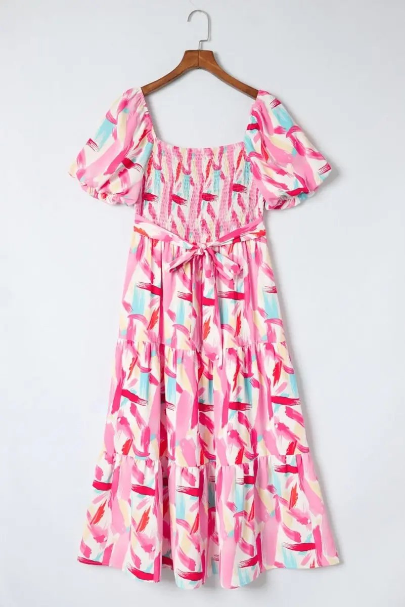 Women's Dress Dress - Pink Smocked Ruffle Tiered A-Line - Southern Belle Summer