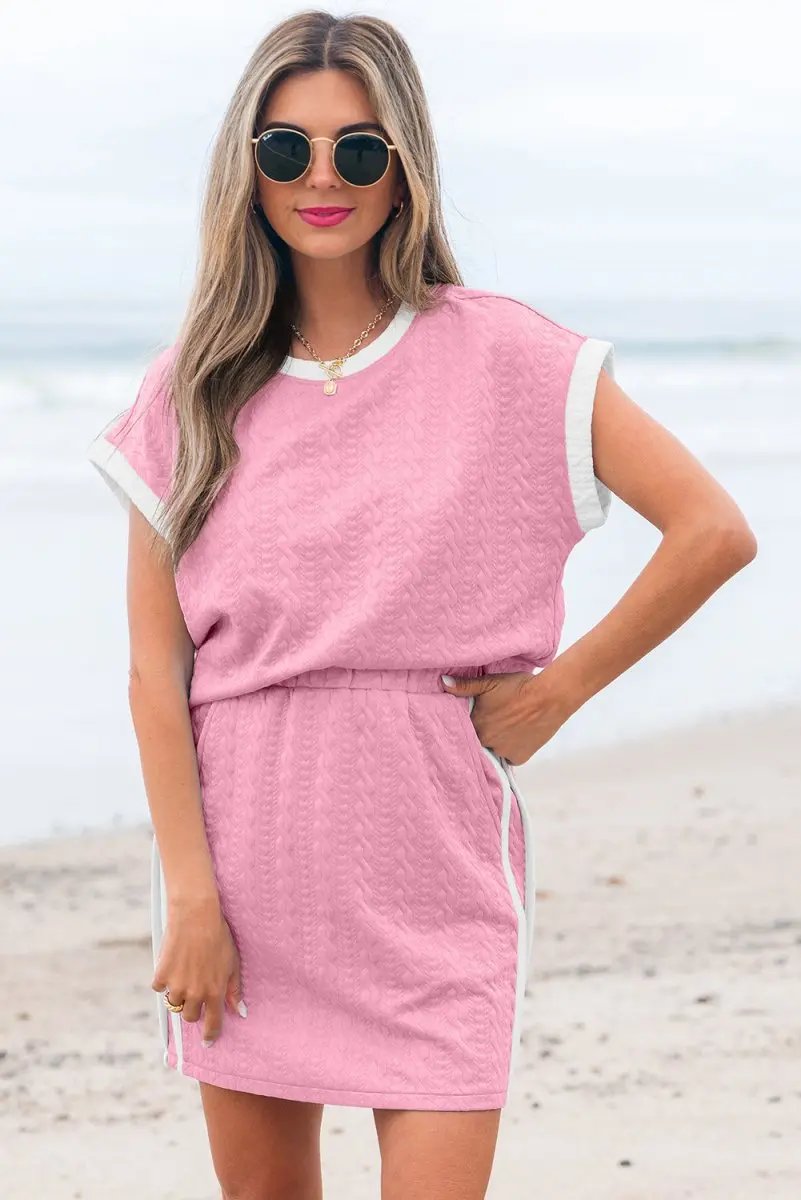 Dresses Love Salve Pink Textured Set Women's Daily Casual Tee & Skirt Set - Cute & Comfy
