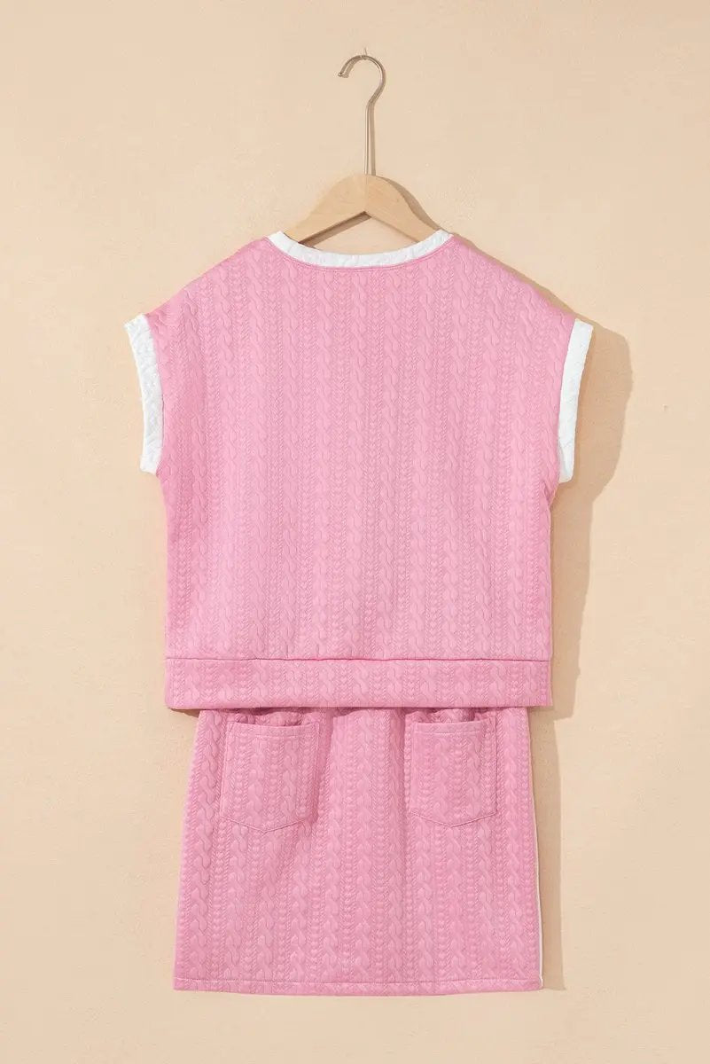 Dresses Love Salve Pink Textured Set Women's Daily Casual Tee & Skirt Set - Cute & Comfy
