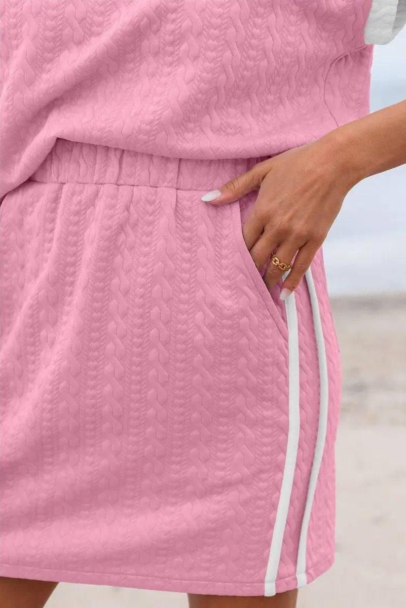 Dresses Love Salve Pink Textured Set Women's Daily Casual Tee & Skirt Set - Cute & Comfy