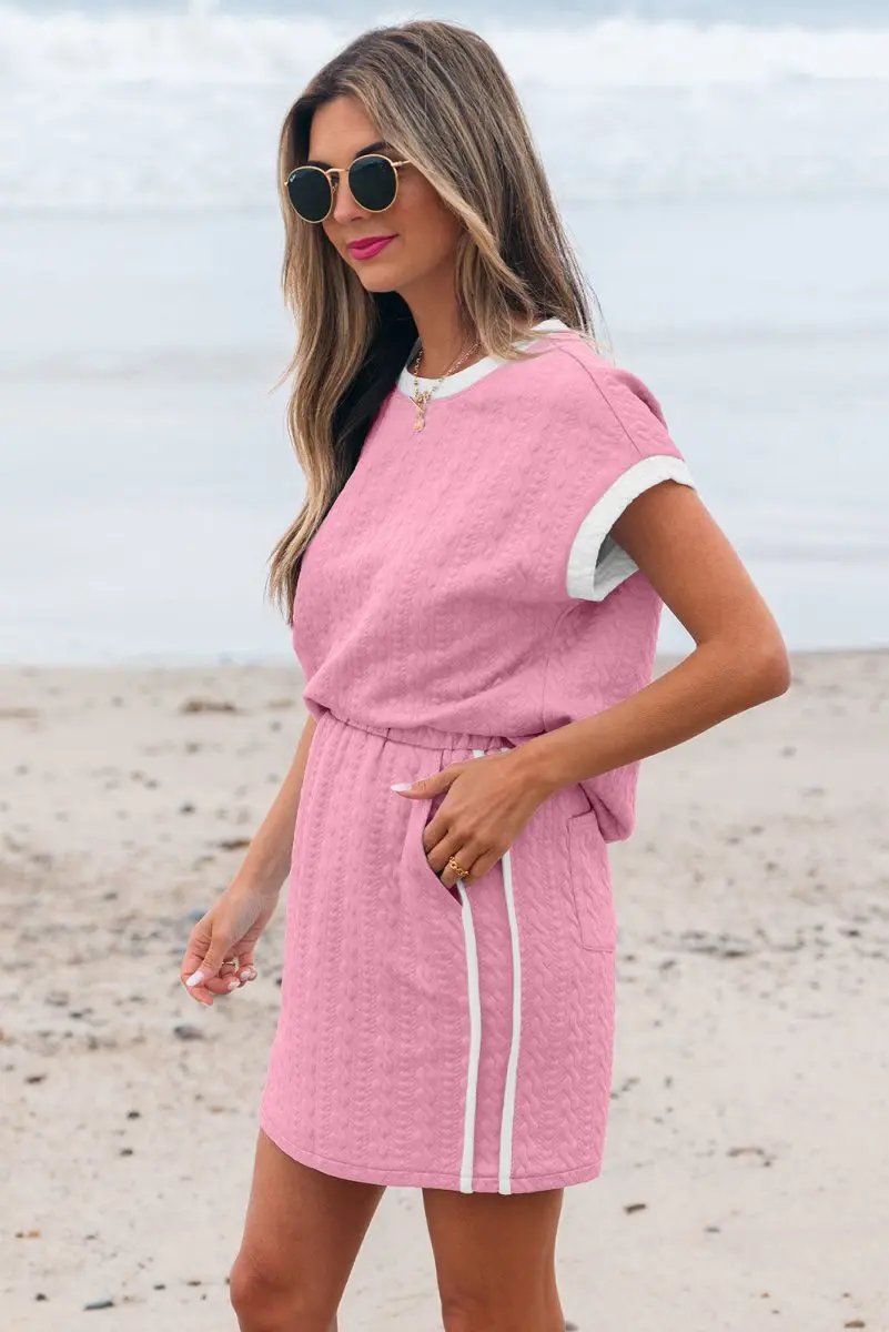 Dresses Love Salve Pink Textured Set Women's Daily Casual Tee & Skirt Set - Cute & Comfy
