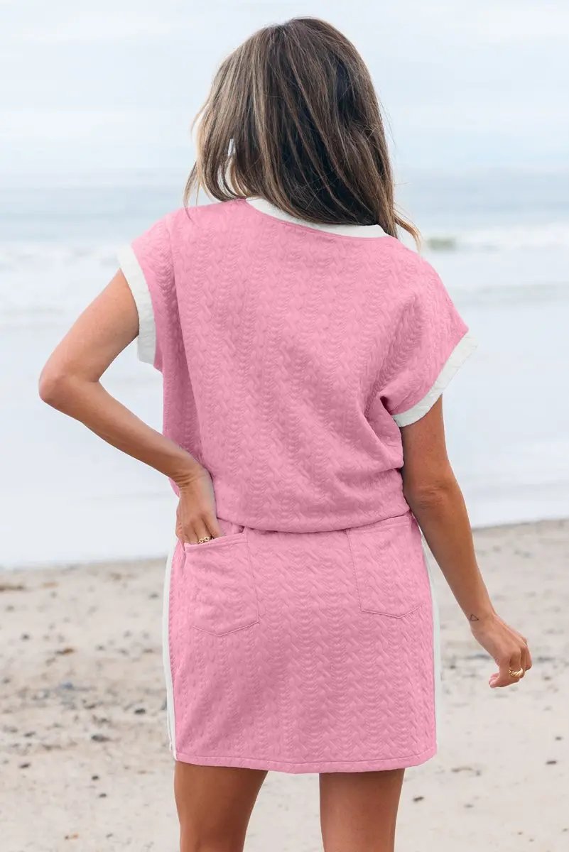 Dresses Love Salve Pink Textured Set Women's Daily Casual Tee & Skirt Set - Cute & Comfy