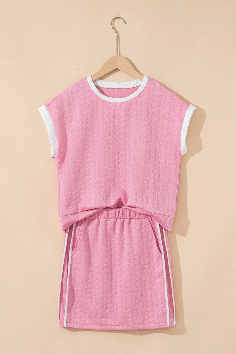 Dresses Love Salve Pink Textured Set Women's Daily Casual Tee & Skirt Set - Cute & Comfy