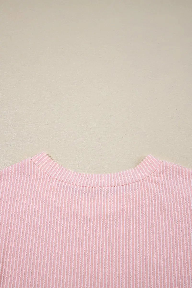 T-Shirts Love Salve Pink Corded Knit Women's Color Block Tee - Casual Summer Top
