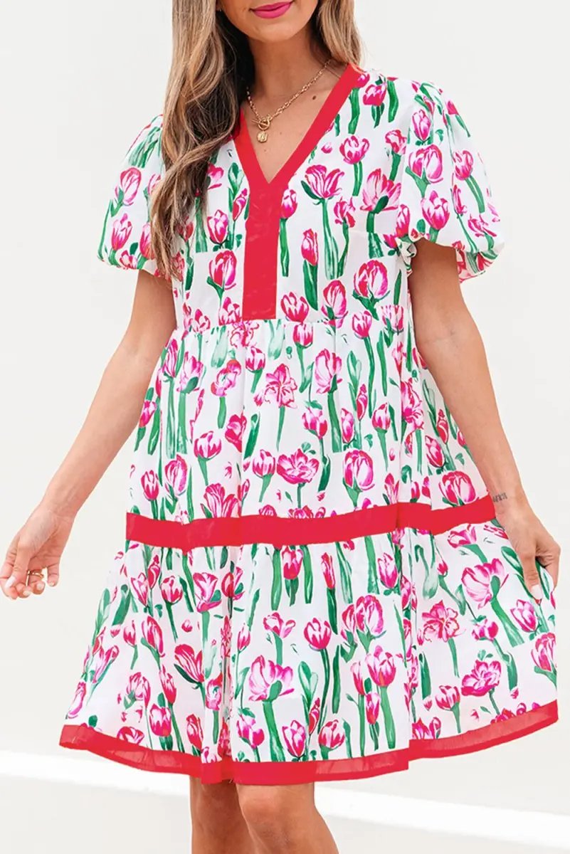 Jackets Love Salve Pink Floral Babydoll Dress Women's Summer Casual V Neck Cute