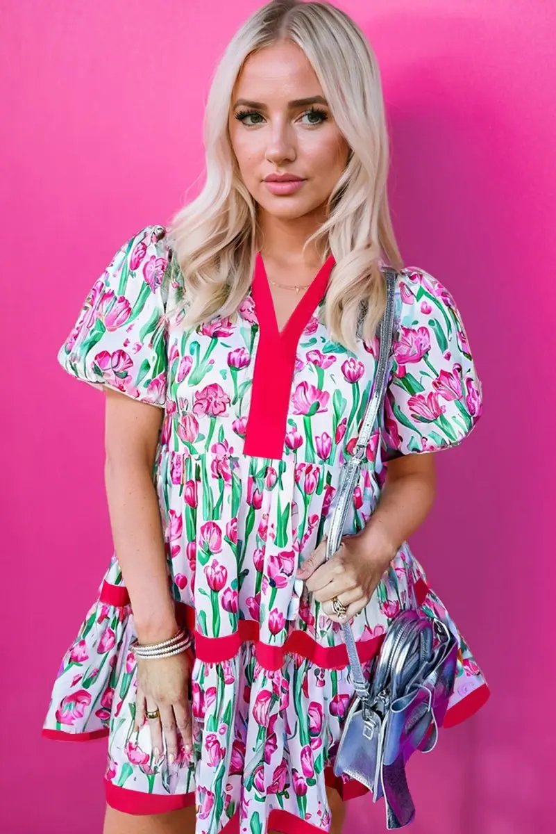 Jackets Love Salve Pink Floral Babydoll Dress Women's Summer Casual V Neck Cute