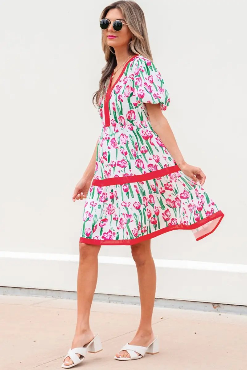 Jackets Love Salve Pink Floral Babydoll Dress Women's Summer Casual V Neck Cute