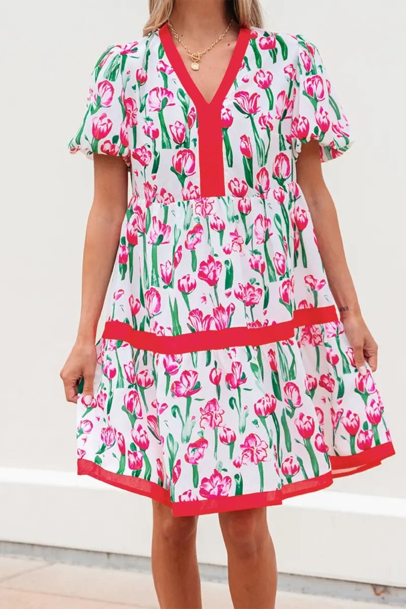 Jackets Love Salve Pink Floral Babydoll Dress Women's Summer Casual V Neck Cute