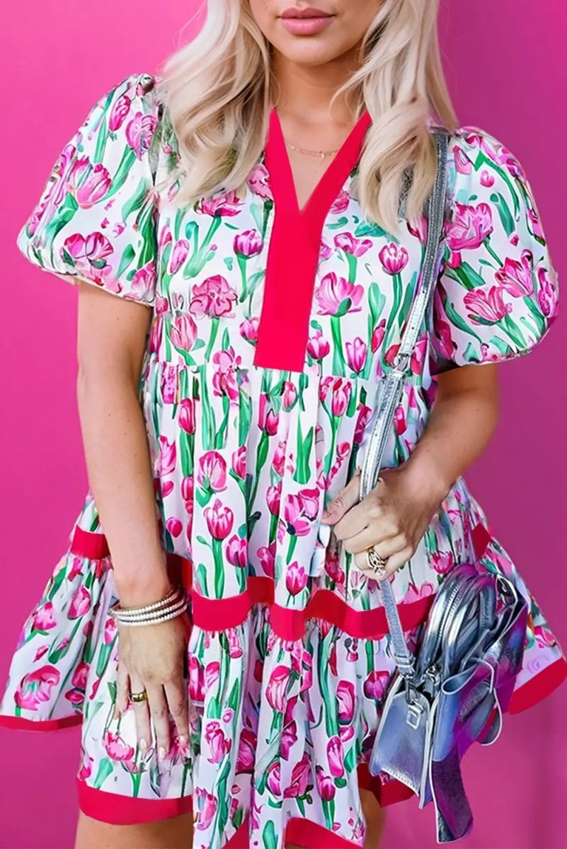 Jackets Love Salve Pink Floral Babydoll Dress Women's Summer Casual V Neck Cute