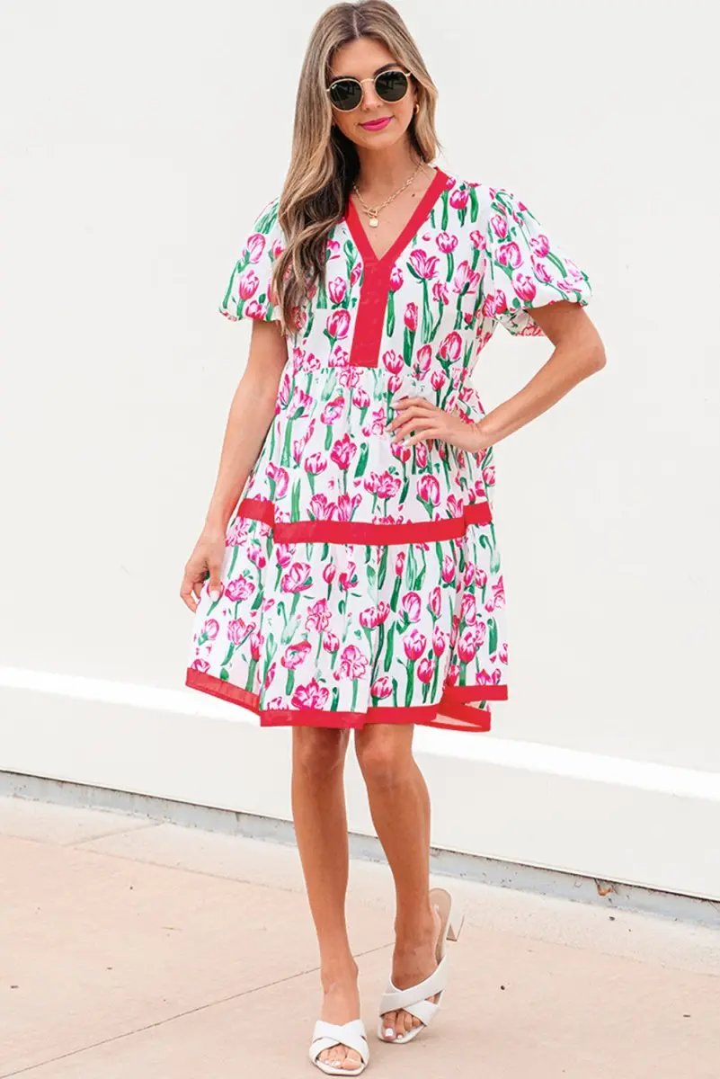 Jackets Love Salve Pink Floral Babydoll Dress Women's Summer Casual V Neck Cute