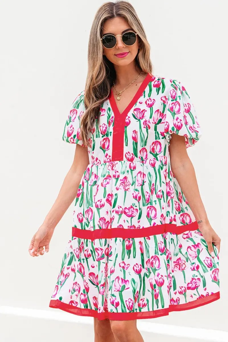 Jackets Love Salve Pink Floral Babydoll Dress Women's Summer Casual V Neck Cute