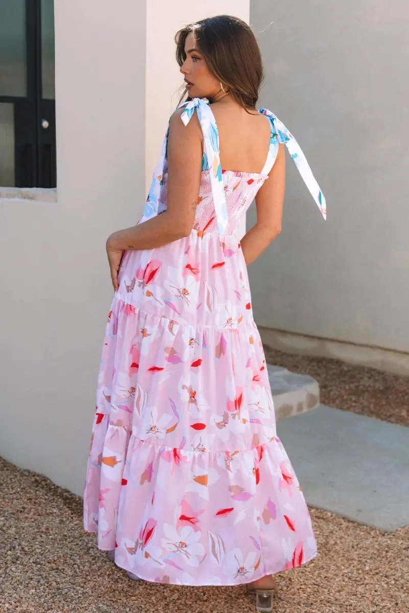 Dresses Love Salve Pink Floral Maxi Dress Women's Vacation Smocked A-Line Dress: Southern Belle Style