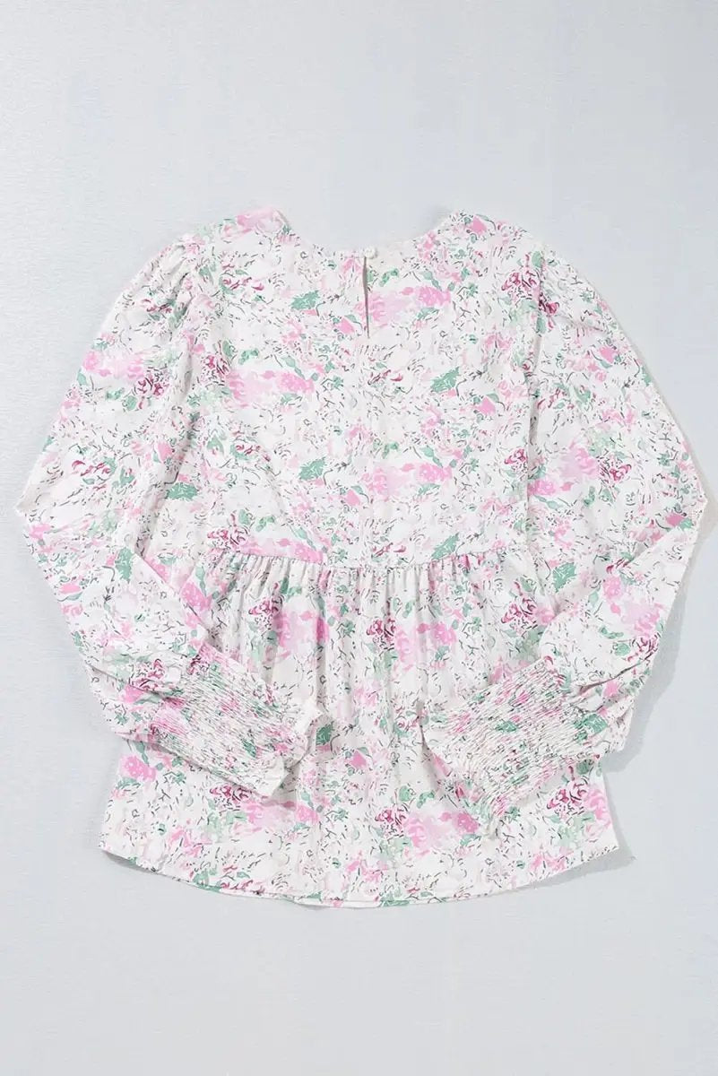 Tops/Blouses & Shirts Love Salve Pink Floral Blouse Women's Daily Southern Belle Top Shirred, Balloon Sleeve