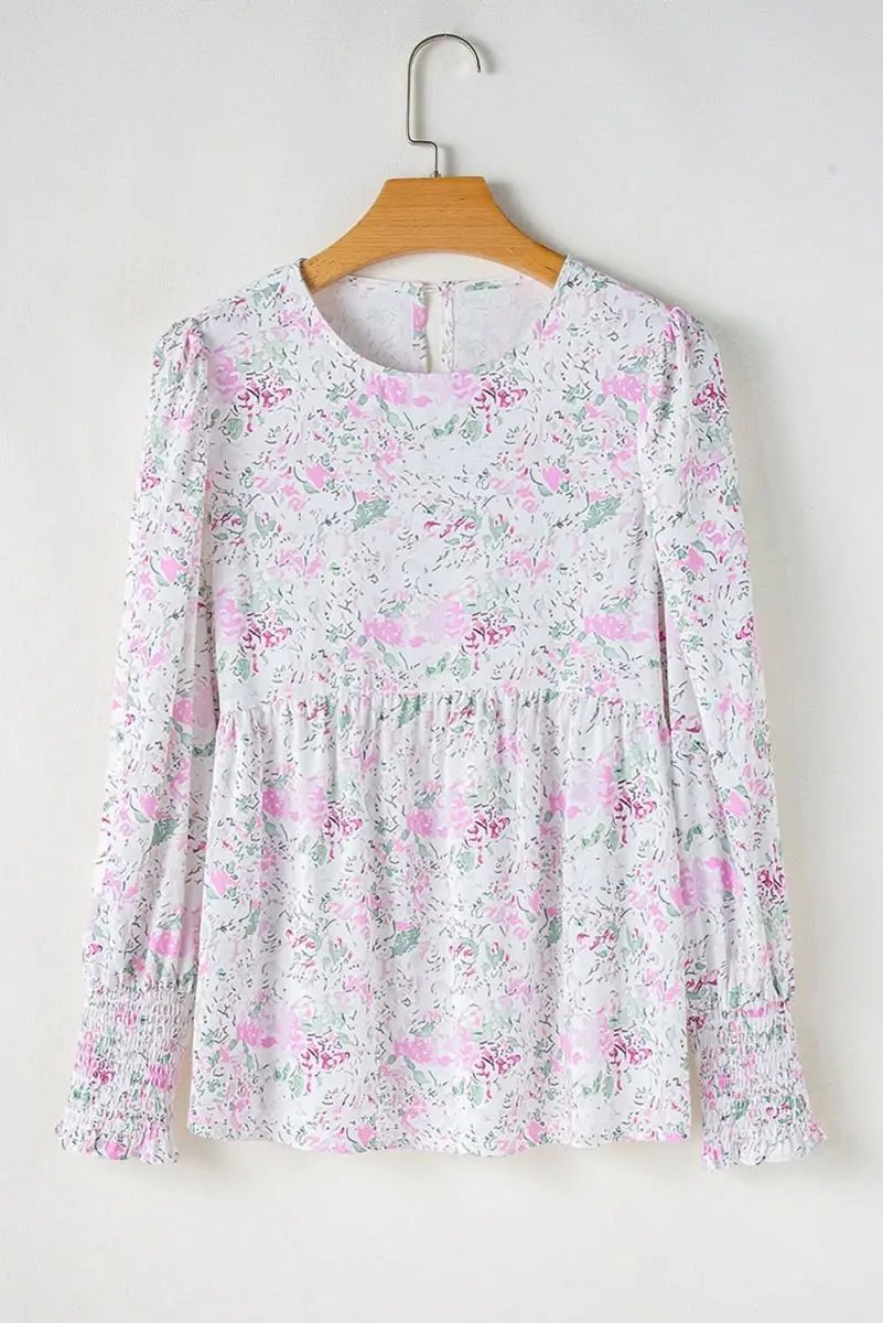 Tops/Blouses & Shirts Love Salve Pink Floral Blouse Women's Daily Southern Belle Top Shirred, Balloon Sleeve
