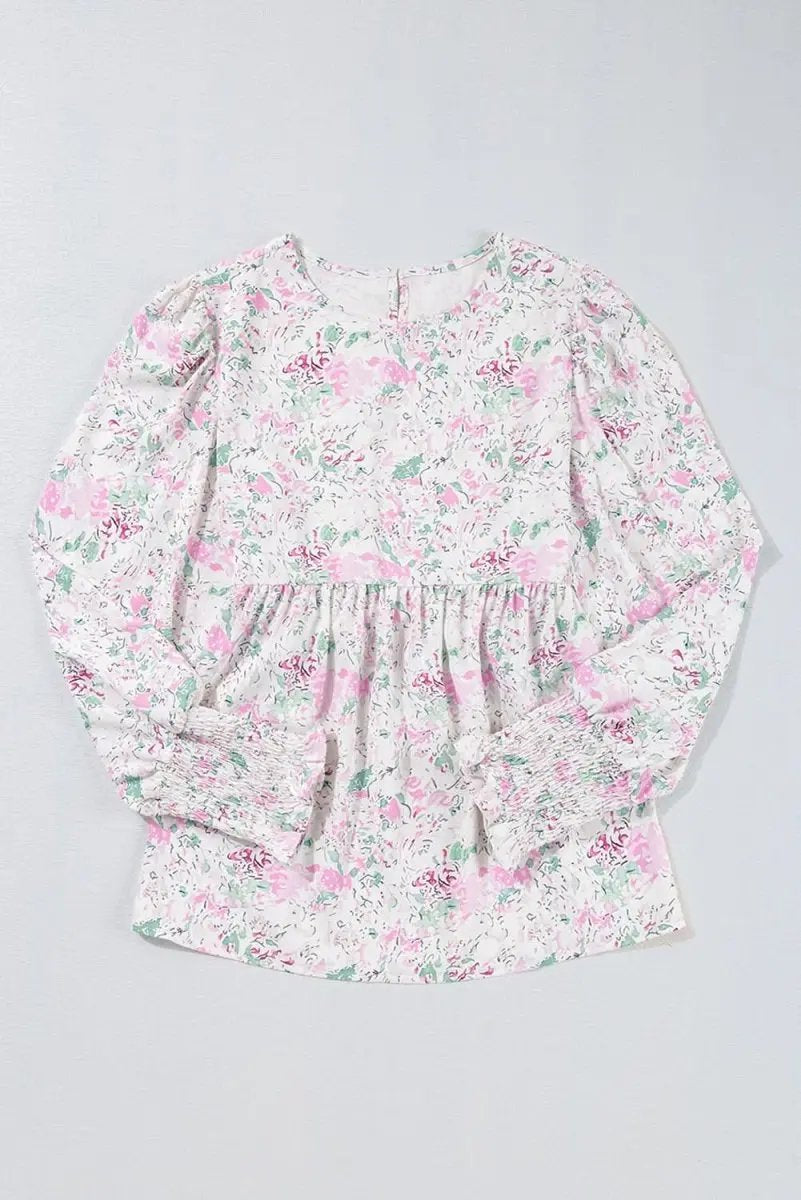 Tops/Blouses & Shirts Love Salve Pink Floral Blouse Women's Daily Southern Belle Top Shirred, Balloon Sleeve