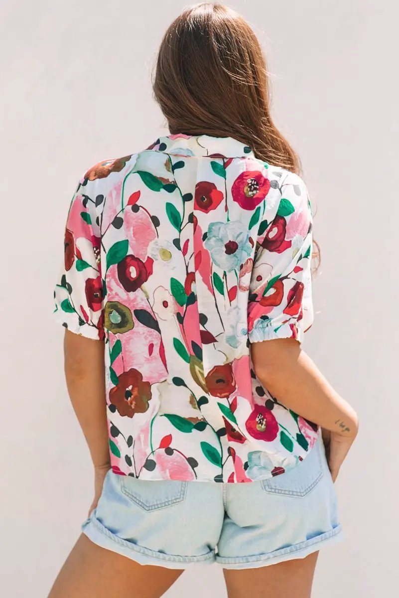 Accessories Love Salve Pink Floral Blouse Women's Daily Summer Top V Neck & Slit Detail