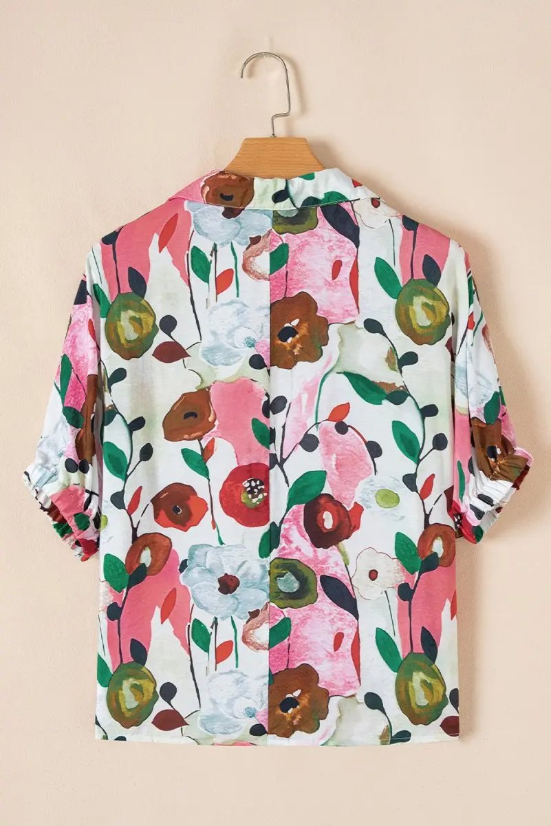 Accessories Love Salve Pink Floral Blouse Women's Daily Summer Top V Neck & Slit Detail