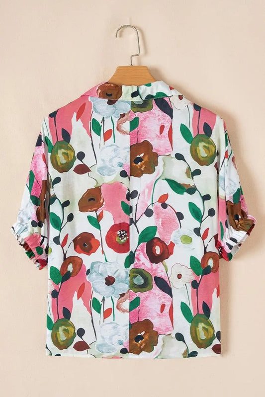 Accessories Love Salve Pink Floral Blouse Women's Daily Summer Top V Neck & Slit Detail