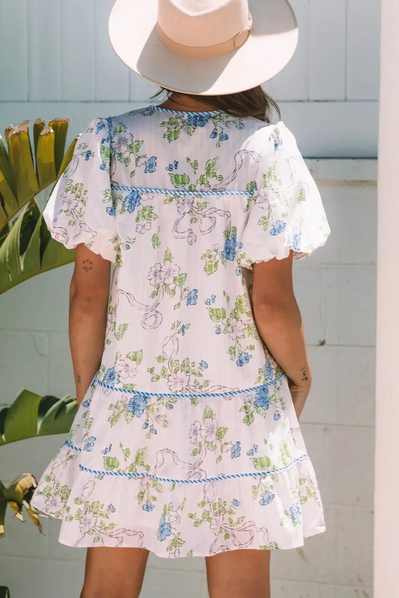 Dresses Love Salve Pink Floral Mini Dress Women's Daily Wear A-Line Puff Sleeve Dress