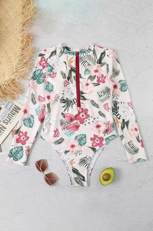 Women's Rash Guard Rash Guard Swim Shirt - UPF50+ Sun Protection - Pink Floral Long Sleeve