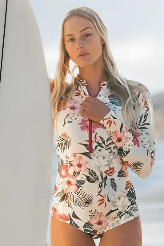 Women's Rash Guard Rash Guard Swim Shirt - UPF50+ Sun Protection - Pink Floral Long Sleeve