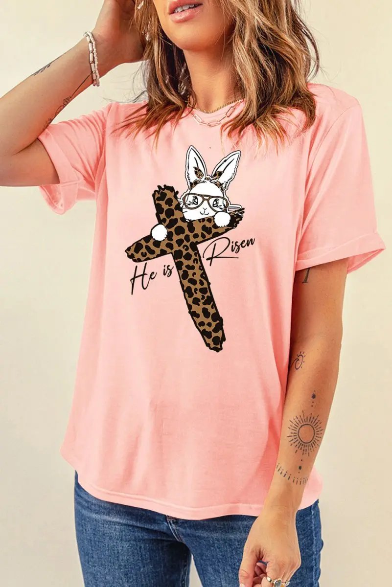T-Shirts Love Salve Pink Easter Bunny Tee Women's Casual Graphic T-Shirt Soft & Comfy