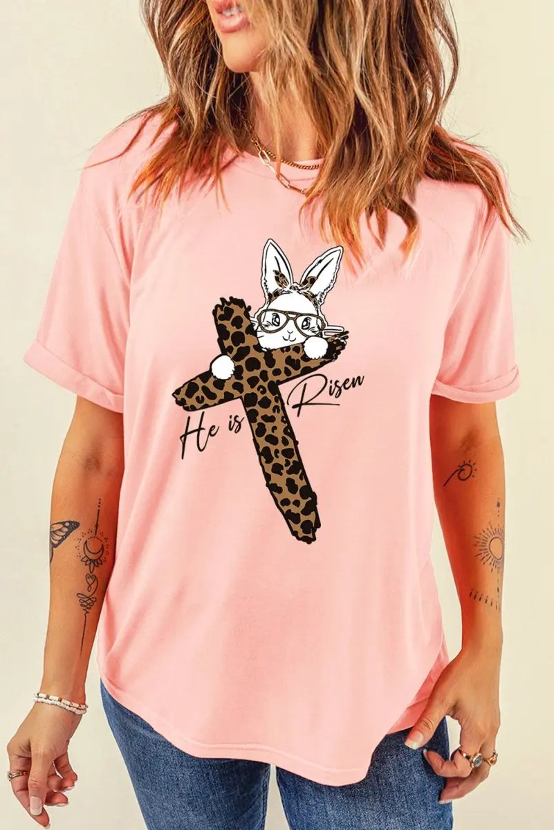 T-Shirts Love Salve Pink Easter Bunny Tee Women's Casual Graphic T-Shirt Soft & Comfy
