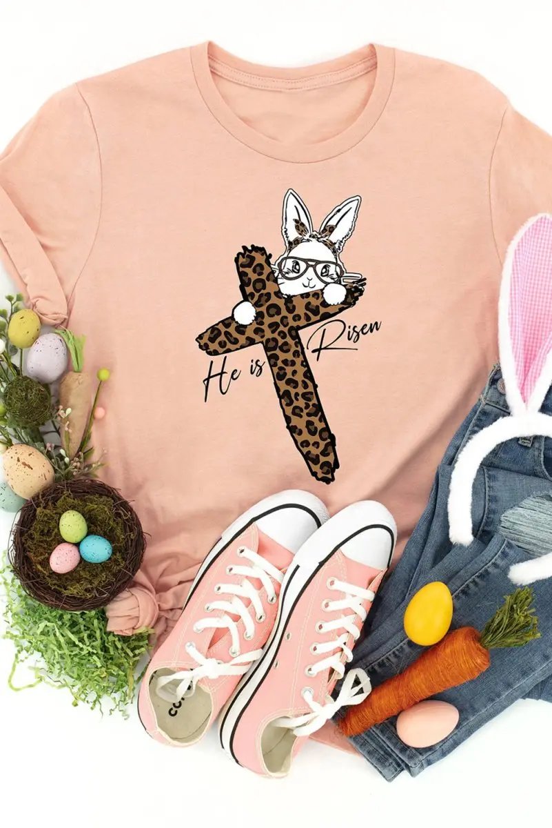 T-Shirts Love Salve Pink Easter Bunny Tee Women's Casual Graphic T-Shirt Soft & Comfy