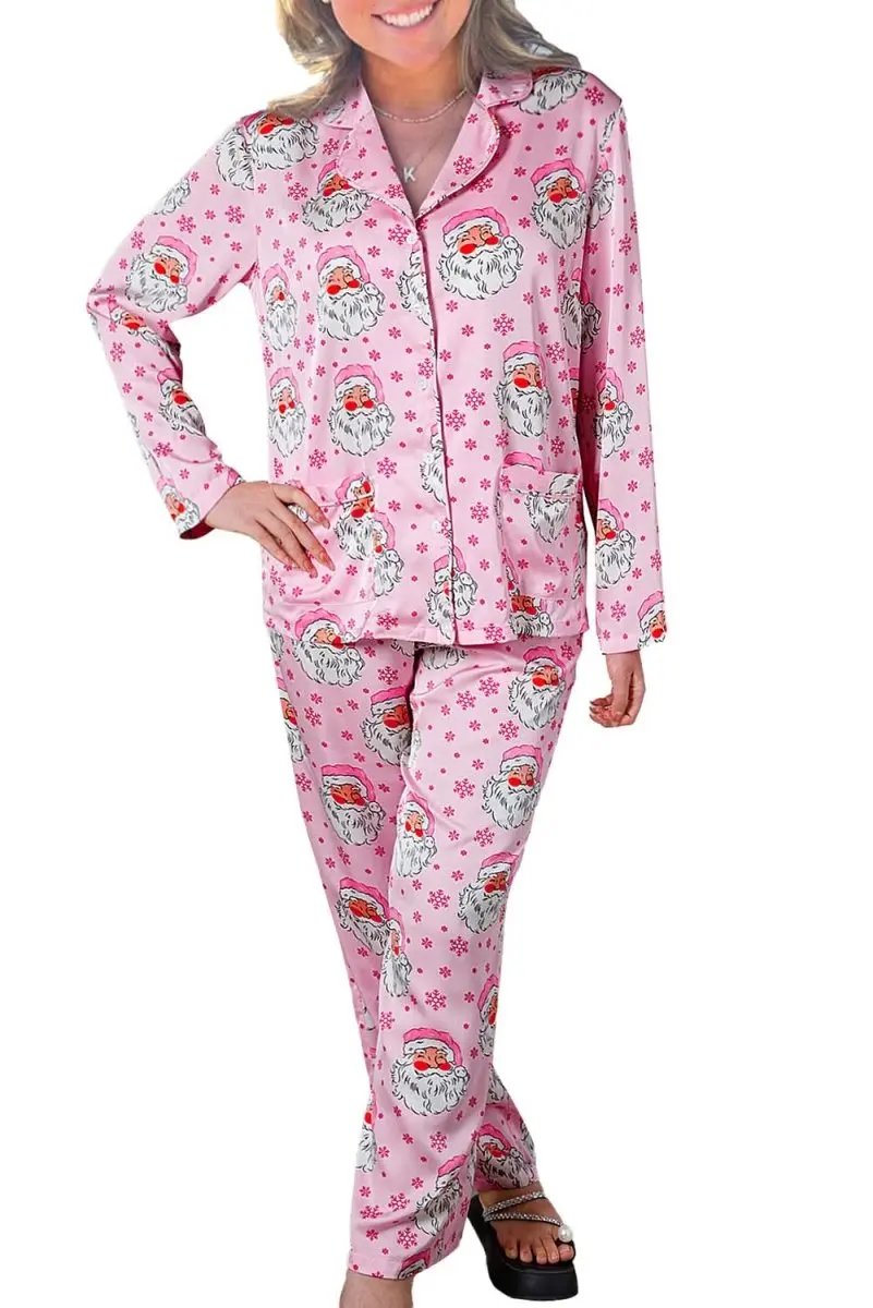 Pants Love Salve Pink Satin Pajamas Women's Christmas Loungewear Set - Soft & Comfy