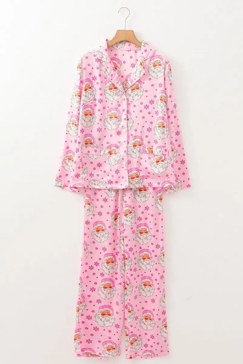 Pants Love Salve Pink Satin Pajamas Women's Christmas Loungewear Set - Soft & Comfy