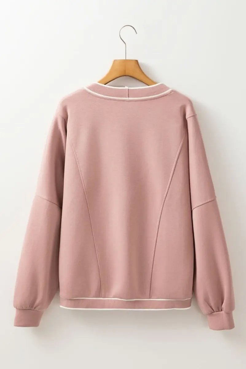 Sweaters Love Salve Pink Striped Cardigan Women's Daily Wear Knitwear: Oversized & Pockets