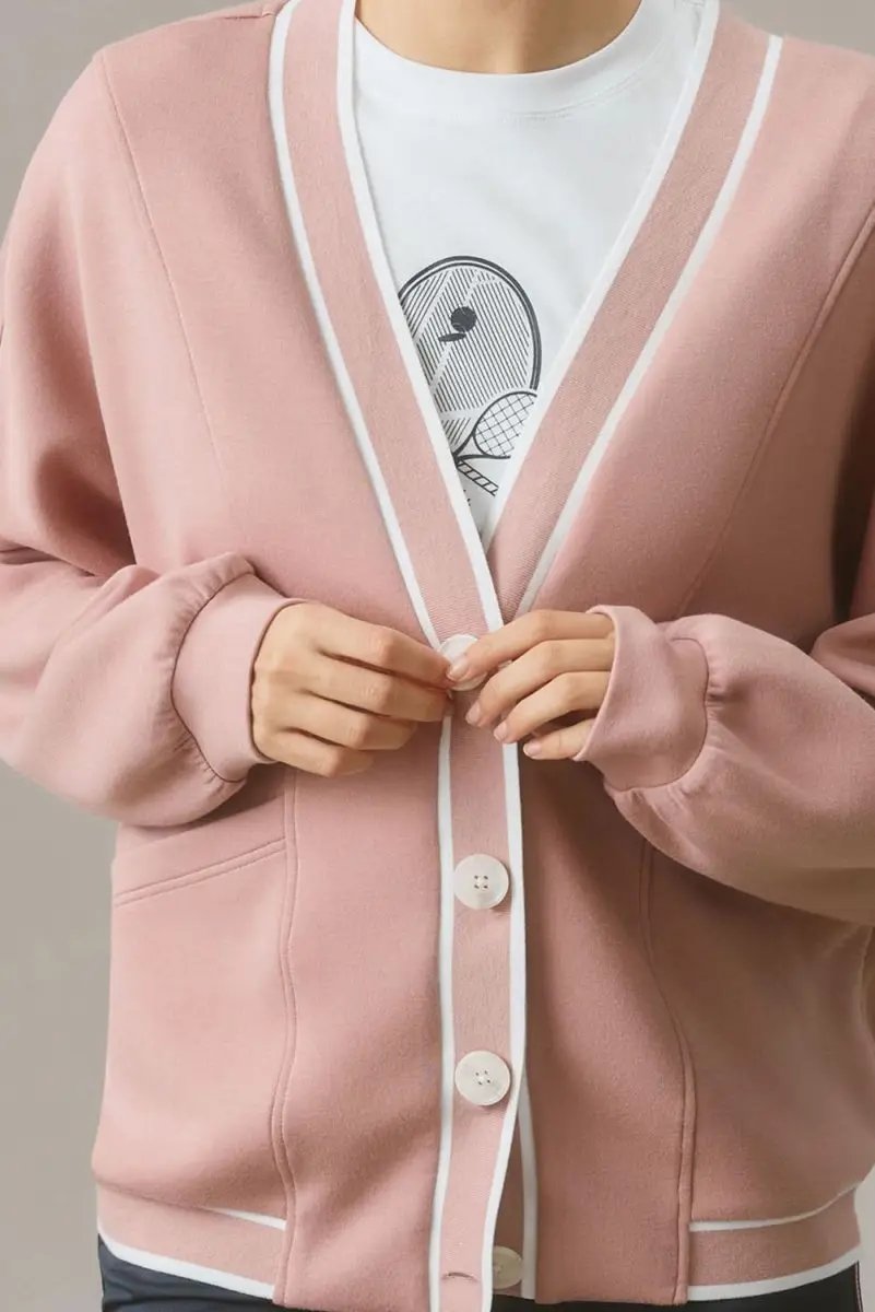Sweaters Love Salve Pink Striped Cardigan Women's Daily Wear Knitwear: Oversized & Pockets