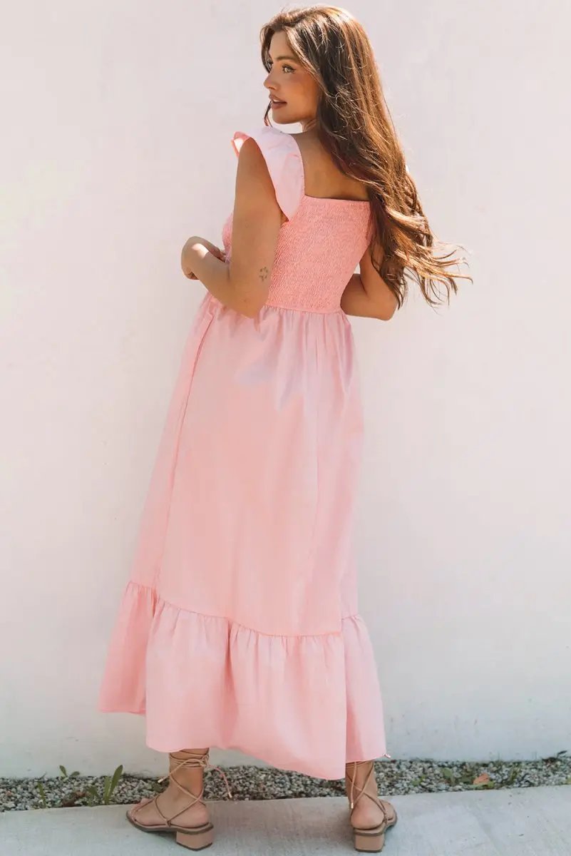 Dresses Love Salve Pink Maxi Dress Women's Vacation Wedding A-Line Smocked Dress