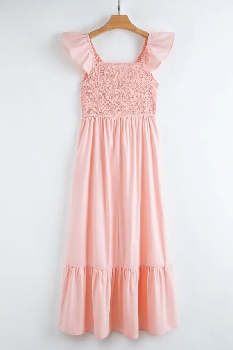 Dresses Love Salve Pink Maxi Dress Women's Vacation Wedding A-Line Smocked Dress