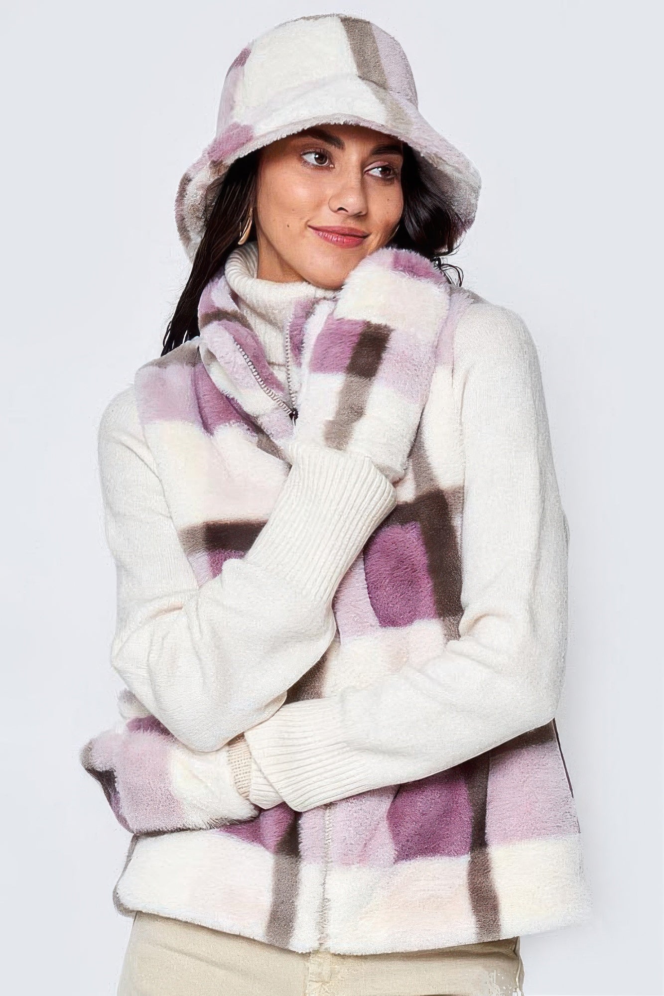 Plaid Faux Fur Vest