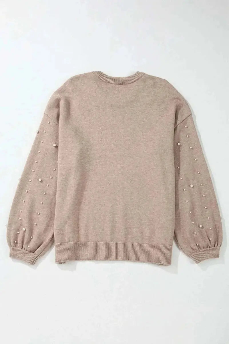 Women's Plus Size Sweater - Pearl Detail Round Neck - Chic & Comfy