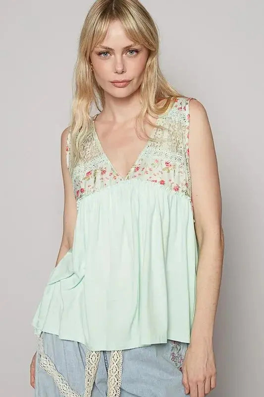 Jackets Trendsi Lace Floral Top Women's Spring/Summer V-Neck Sleeveless Shirt